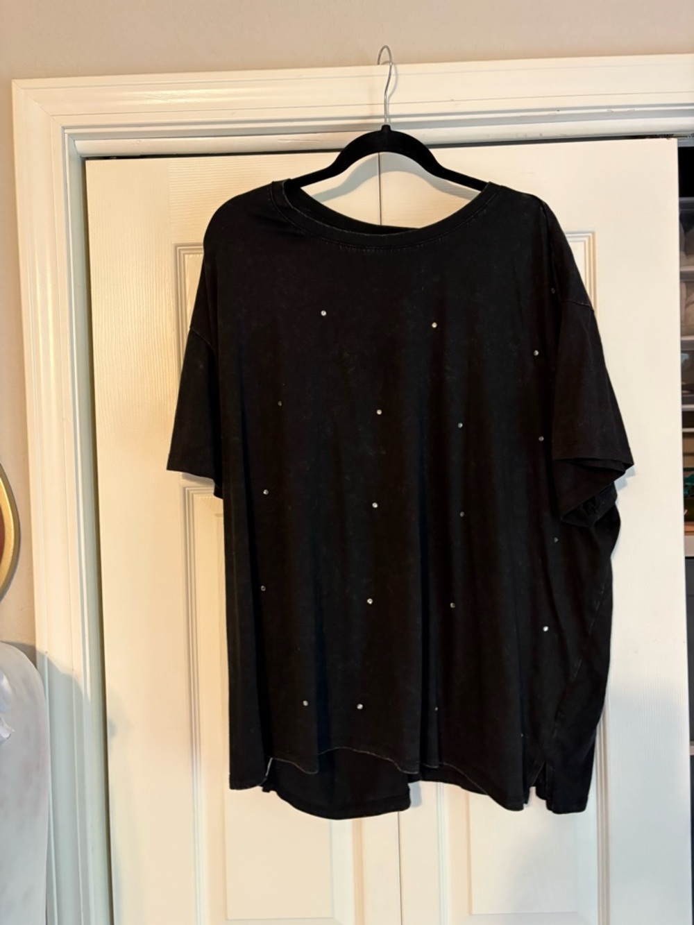 edge Black Short Sleeve Top with Subtle Stud Detail